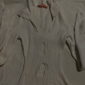 Anine Bing Cream Ribbed Knit Dress